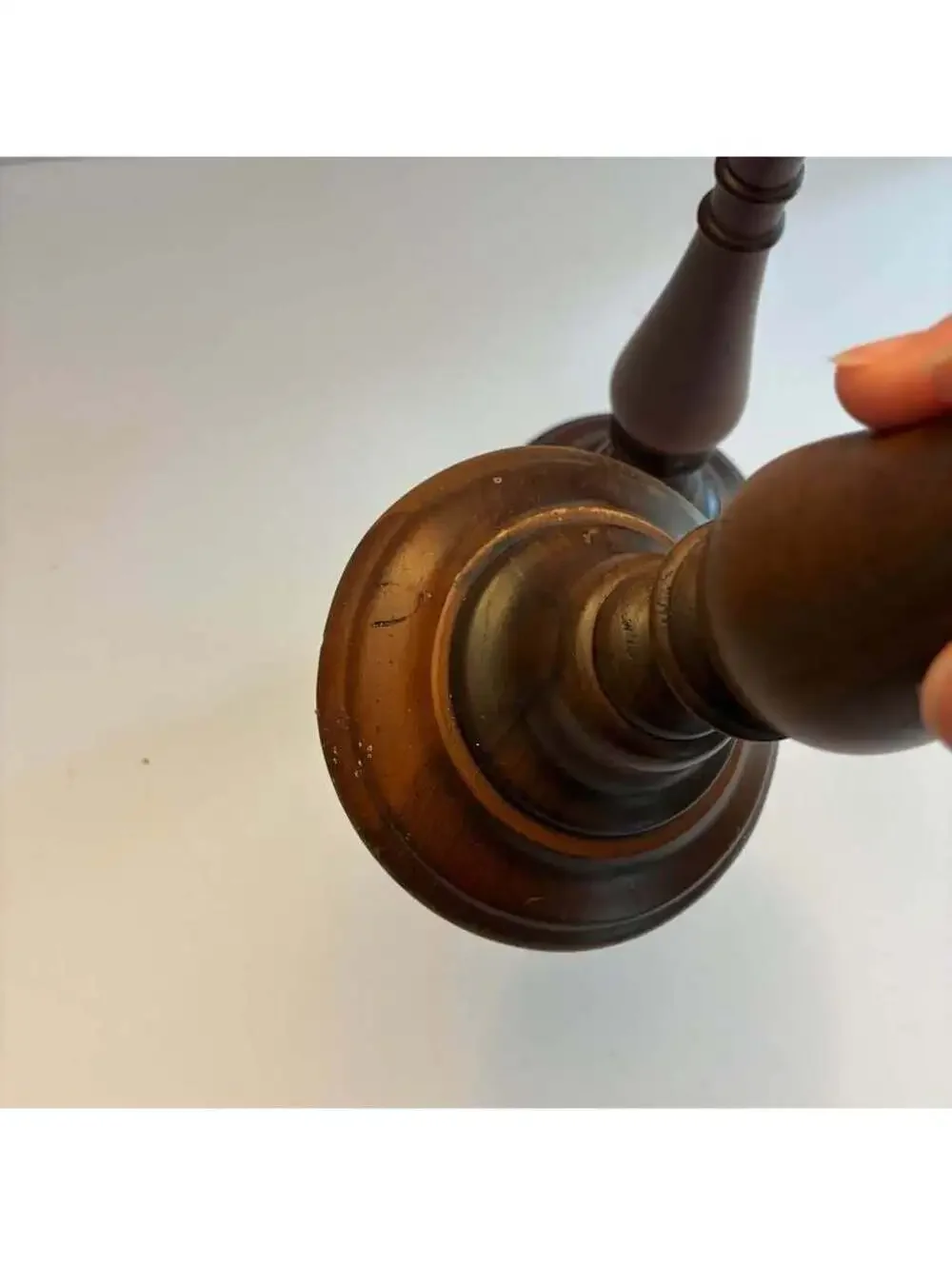 Pair Vintage Turned Wood Candlestick Holders Dark Wood Taper Candle Stands